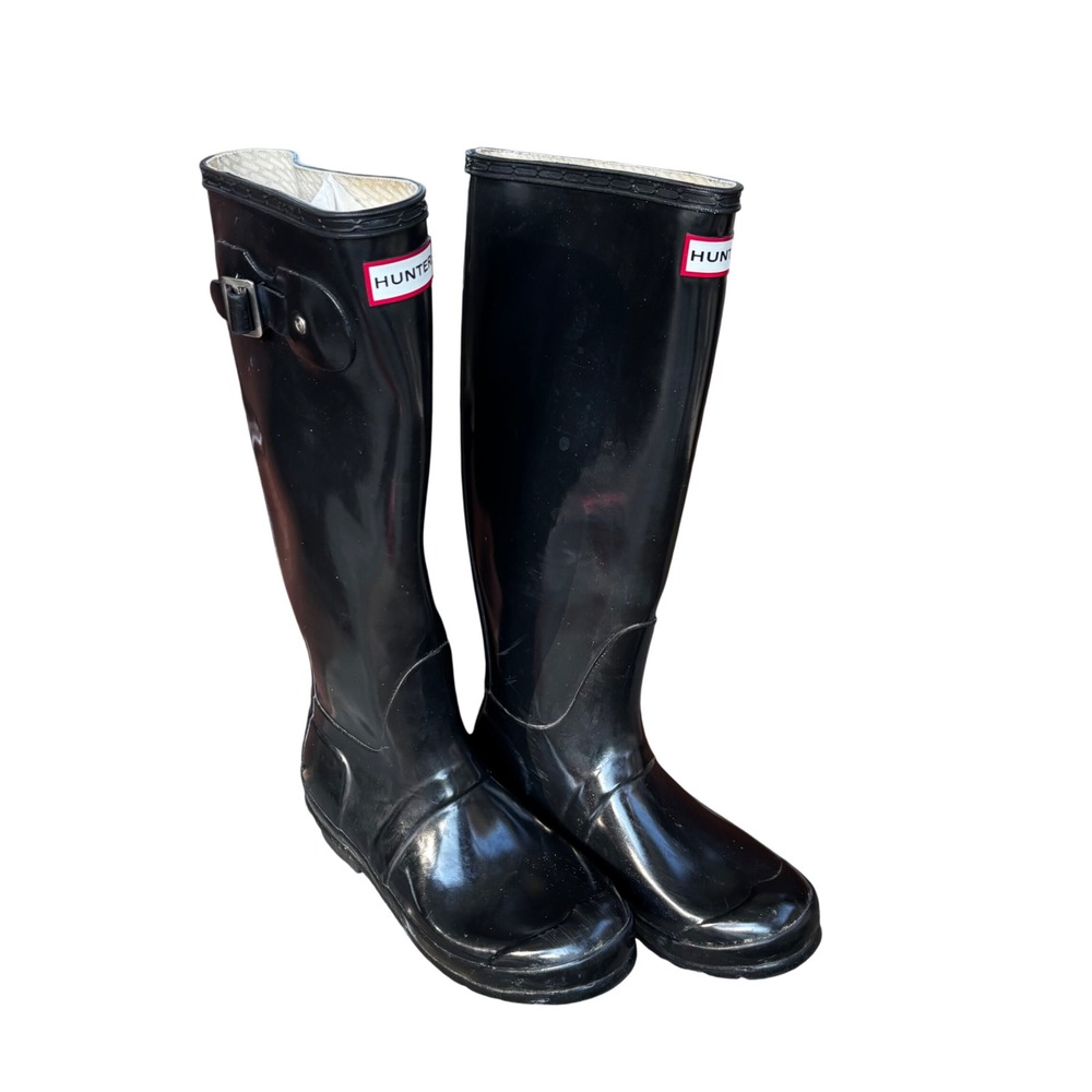 Hunter Original Tall Gloss Rain BOOTS Black Size 6 Women's Wellies EU 37